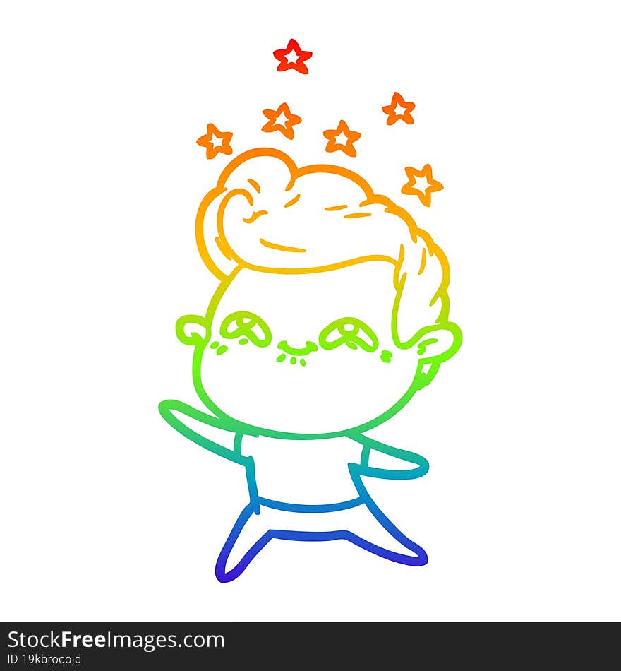 rainbow gradient line drawing of a cartoon excited man