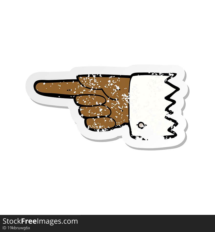 Retro Distressed Sticker Of A Cartoon Pointing  Hand Symbol