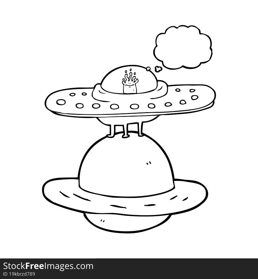 freehand drawn thought bubble cartoon flying saucer