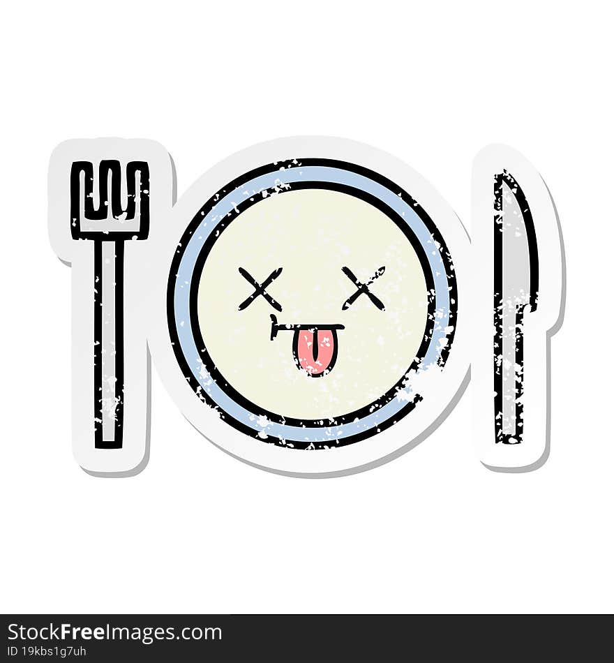 distressed sticker of a cute cartoon dinner plate