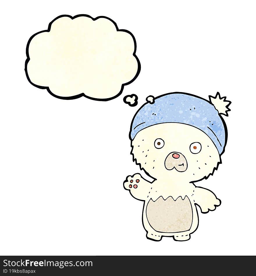 cartoon cute teddy bear in hat with thought bubble