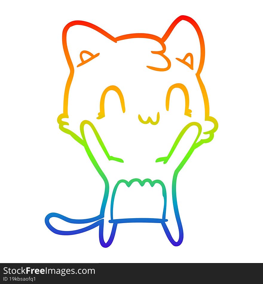 rainbow gradient line drawing of a cartoon happy cat