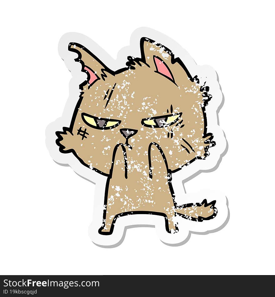 Distressed Sticker Of A Tough Cartoon Cat