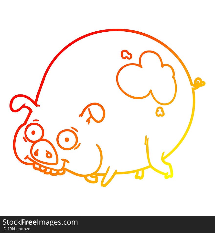 warm gradient line drawing of a cartoon muddy pig