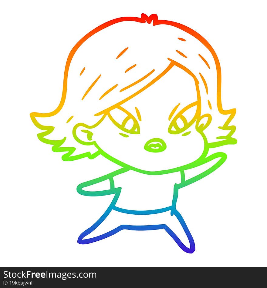 rainbow gradient line drawing of a cartoon stressed woman