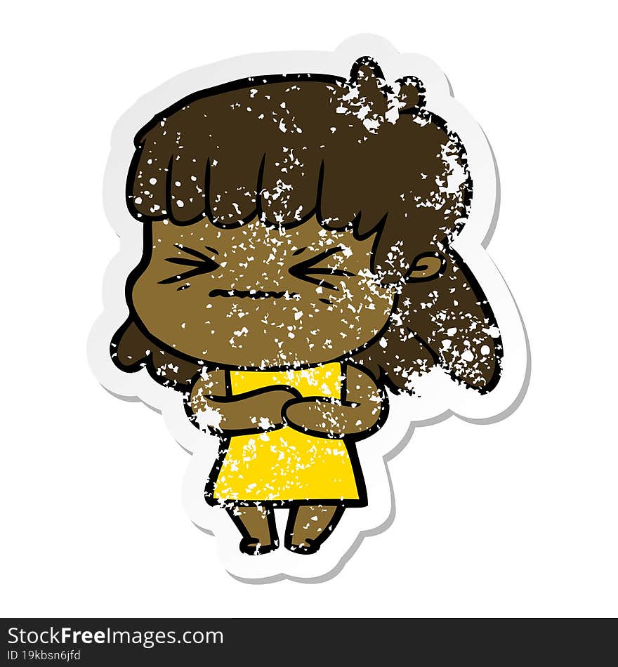 distressed sticker of a cartoon angry girl