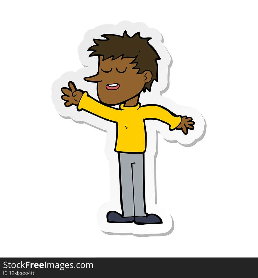 sticker of a cartoon happy man reaching