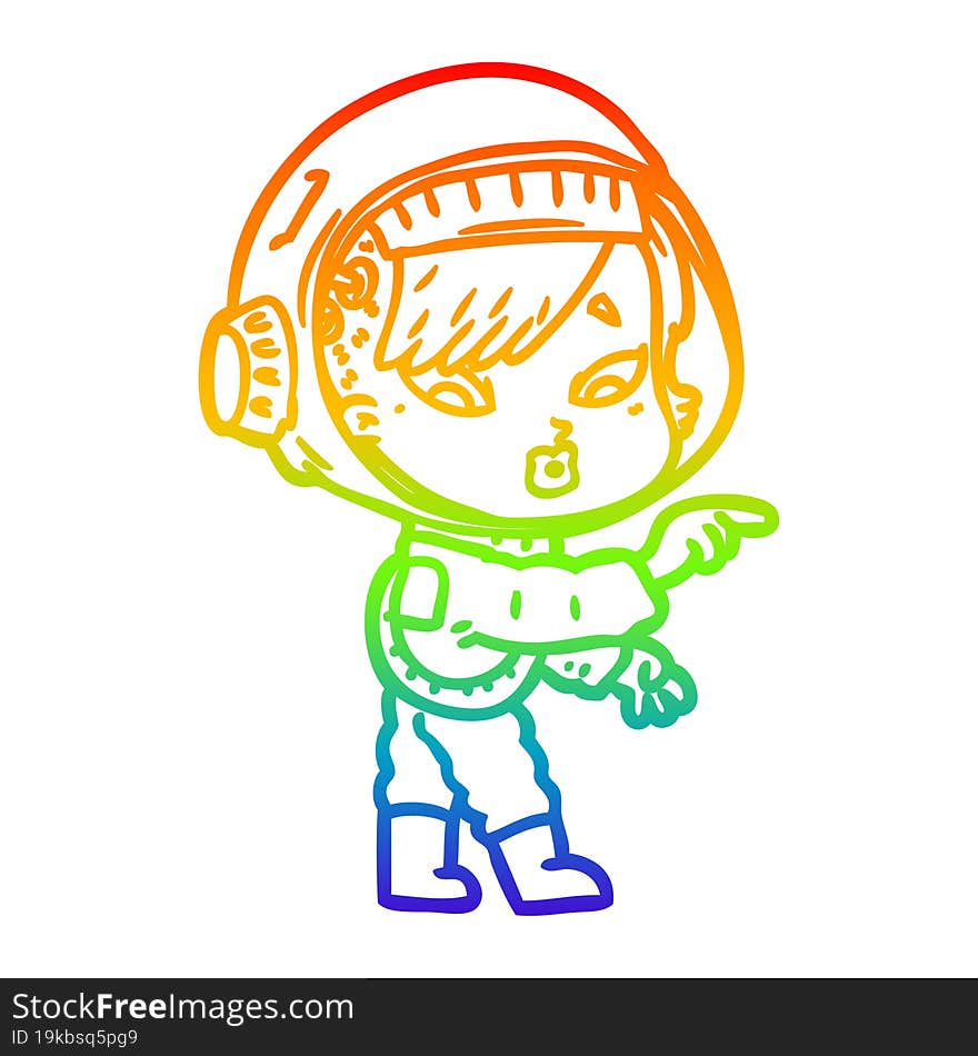 rainbow gradient line drawing of a cartoon astronaut woman