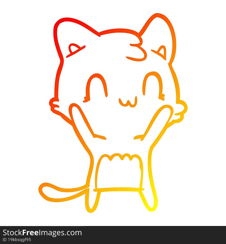 warm gradient line drawing of a cartoon happy cat