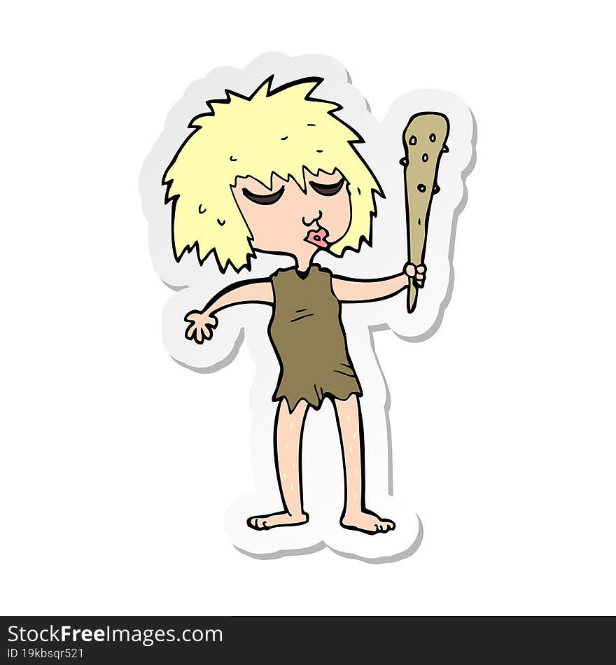 sticker of a cartoon cave woman