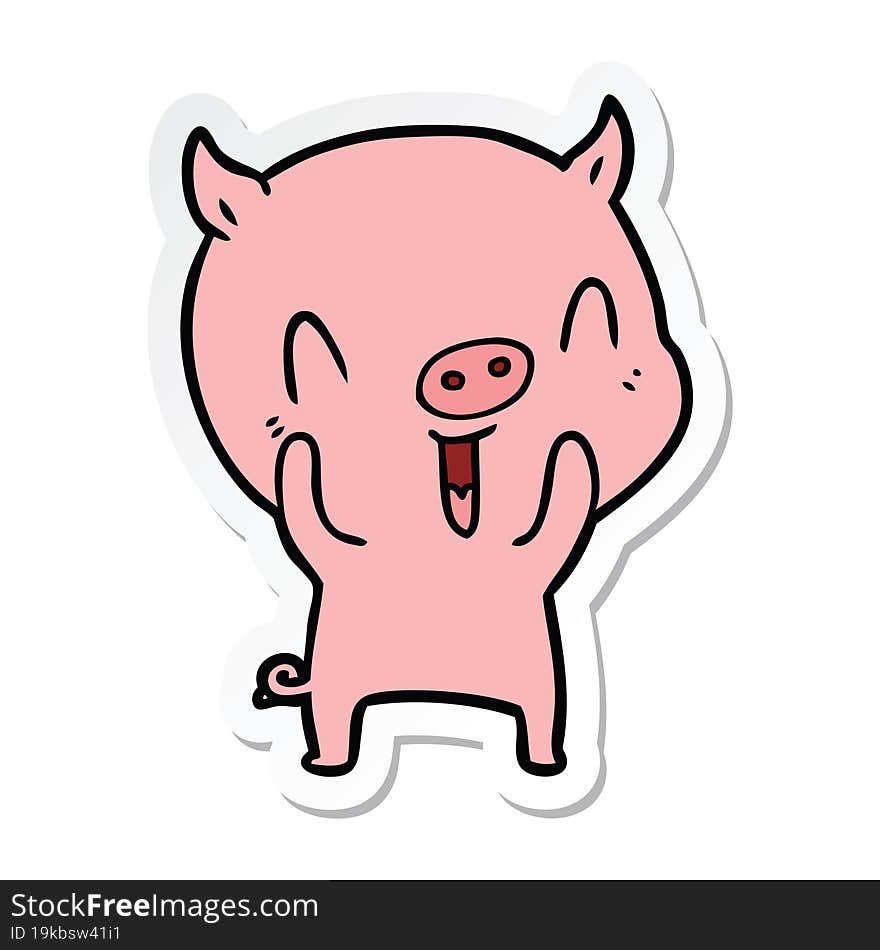 Sticker Of A Happy Cartoon Pig