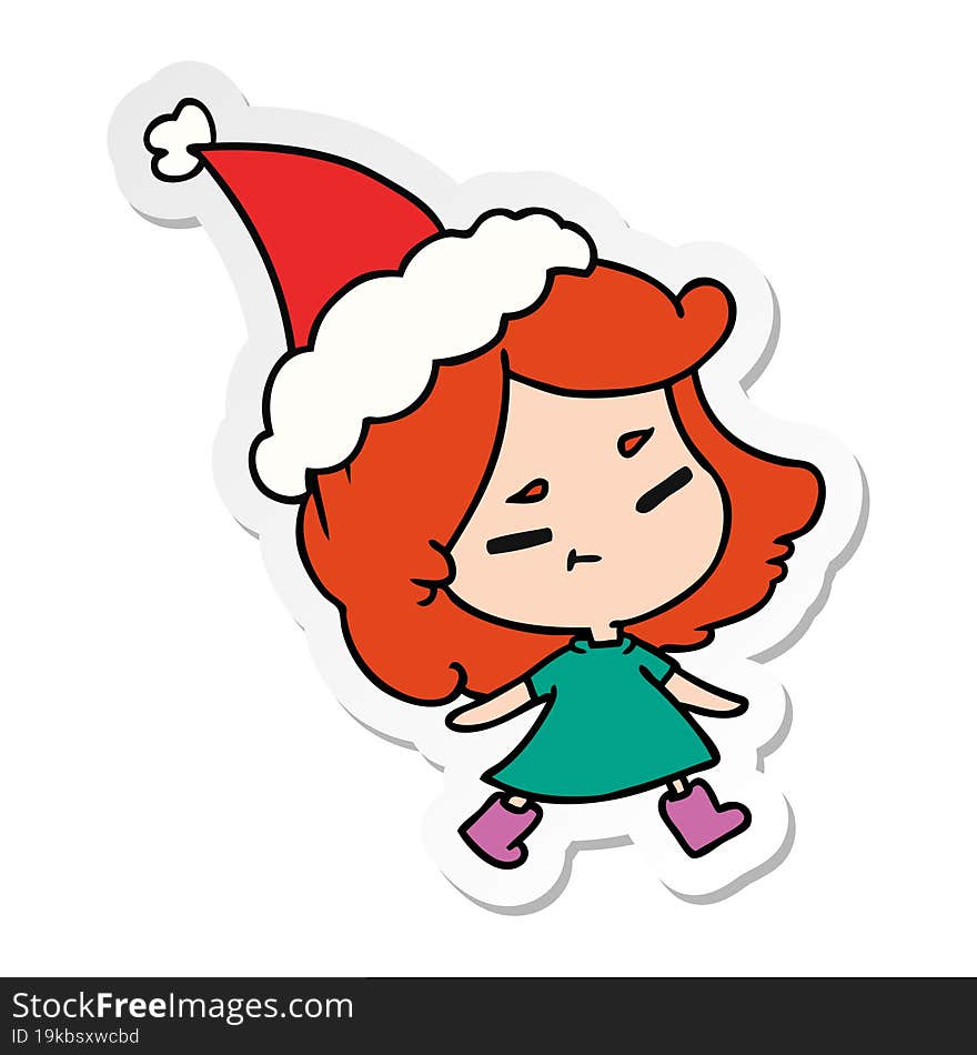 Christmas Sticker Cartoon Of Kawaii Girl