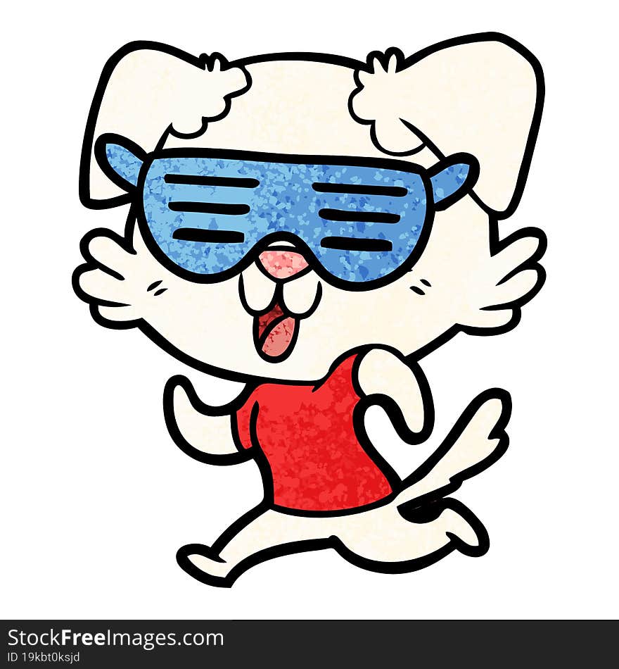 laughing cartoon dog jogging in cool shades. laughing cartoon dog jogging in cool shades