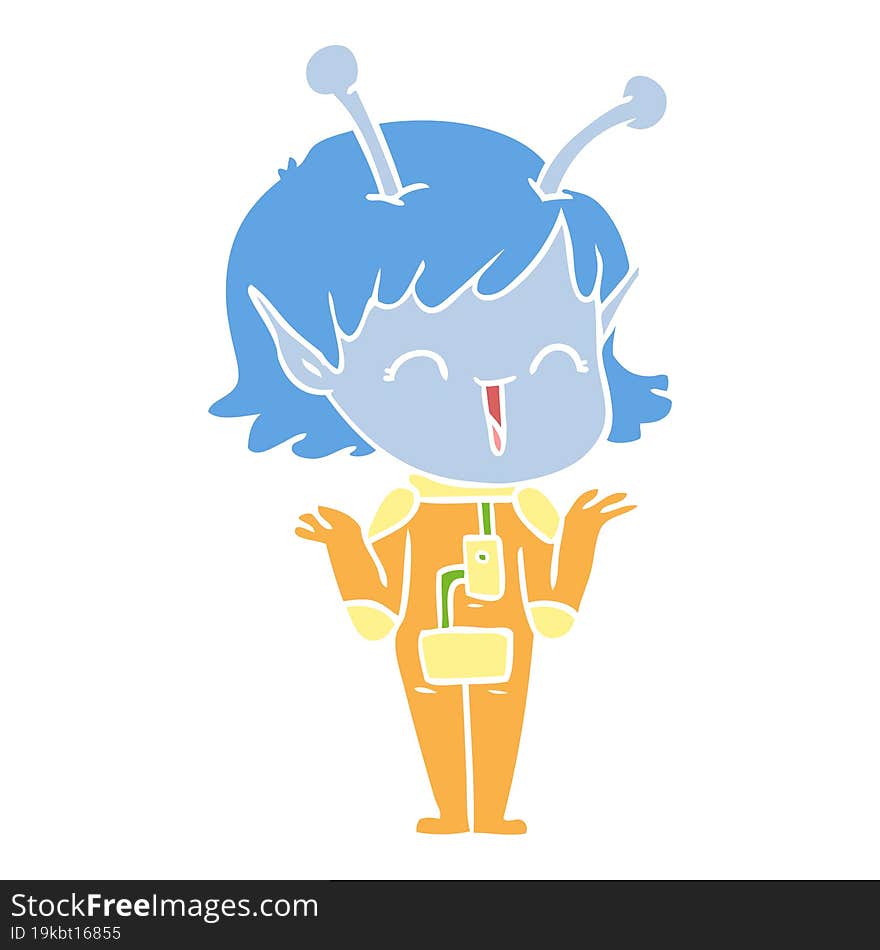 Flat Color Style Cartoon Alien Girl Laughing