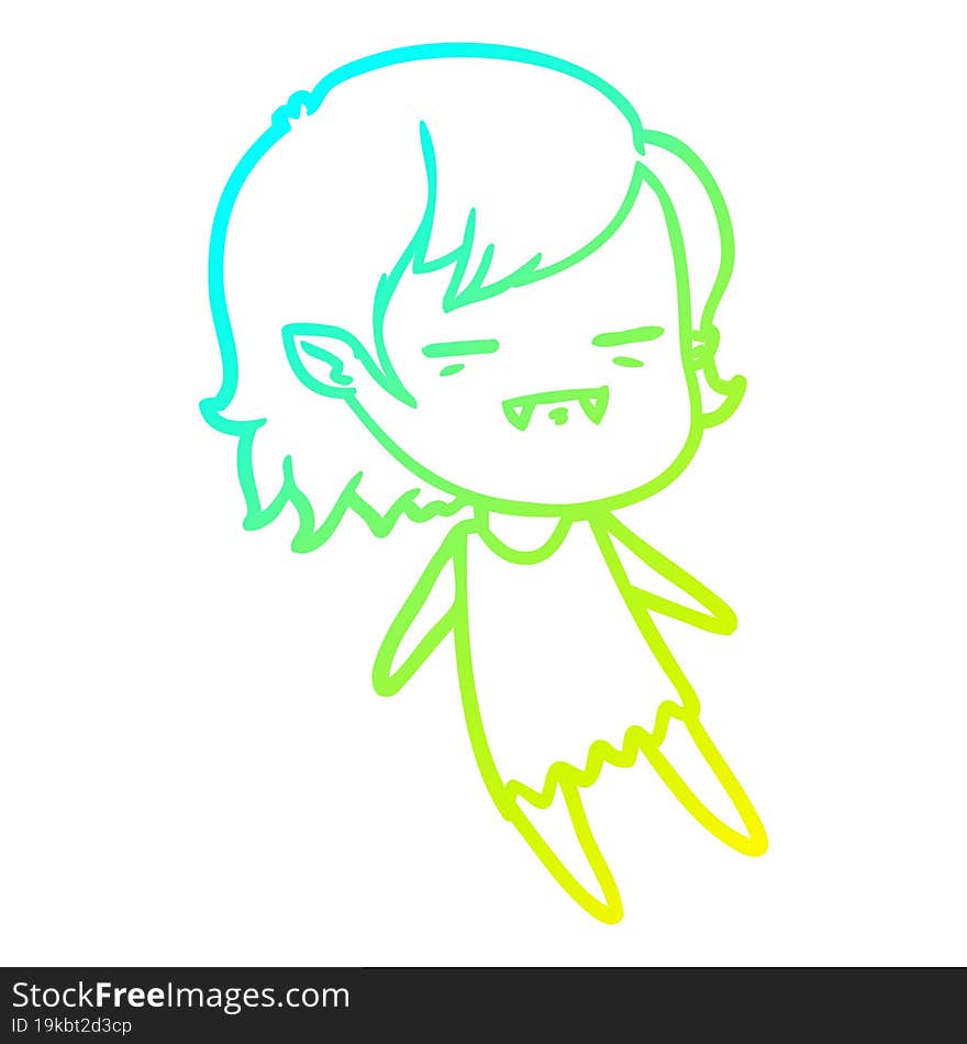 cold gradient line drawing cartoon undead vampire girl flying