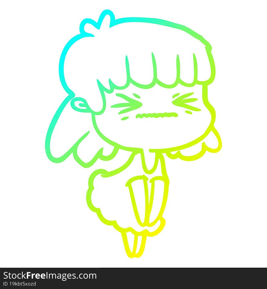 cold gradient line drawing of a cartoon angry girl