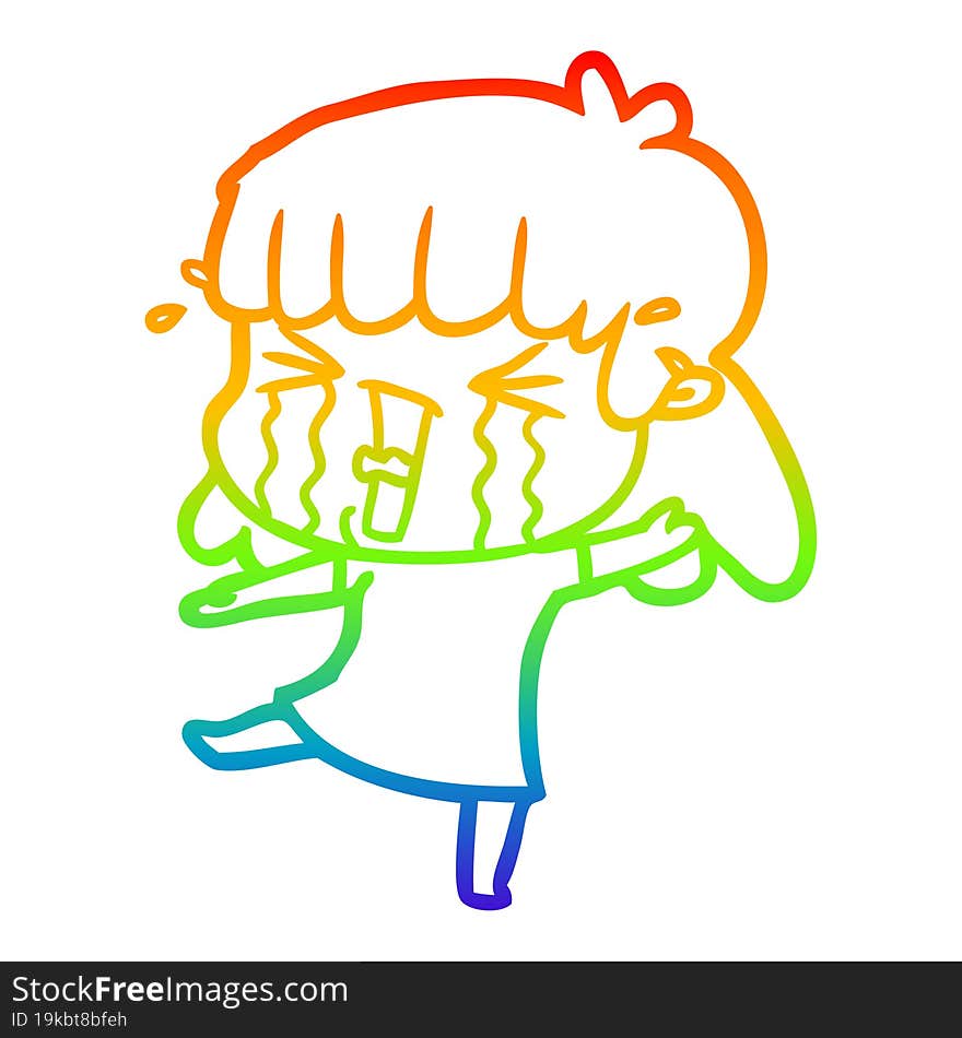 rainbow gradient line drawing cartoon woman in tears