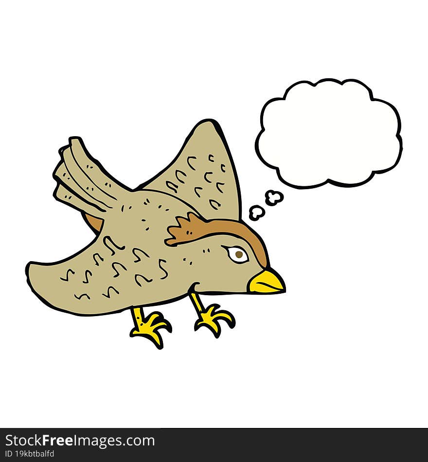 cartoon garden bird with thought bubble