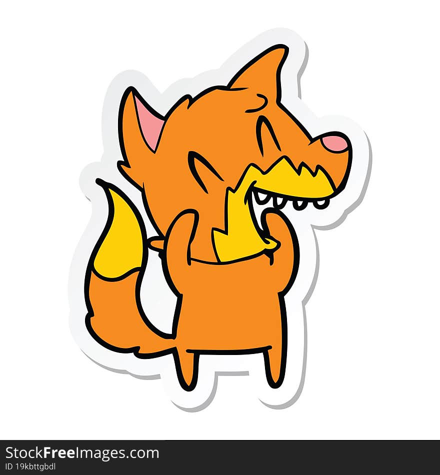 sticker of a laughing fox cartoon