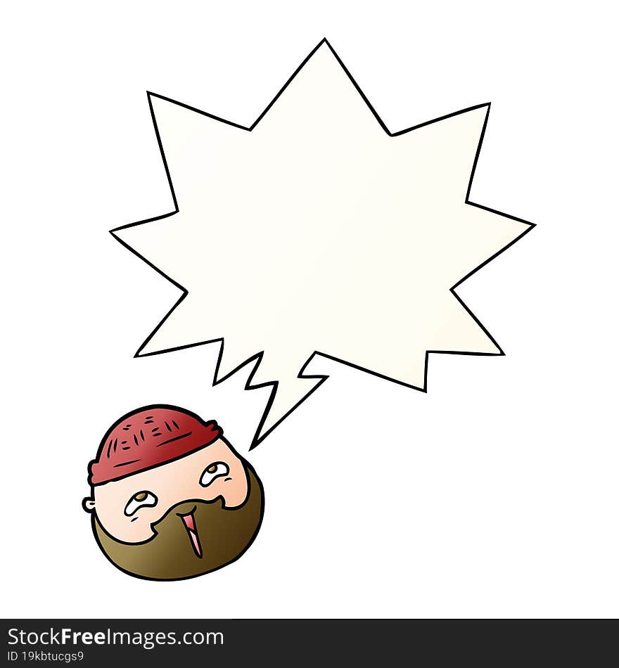 Cartoon Male Face And Beard And Speech Bubble In Smooth Gradient Style