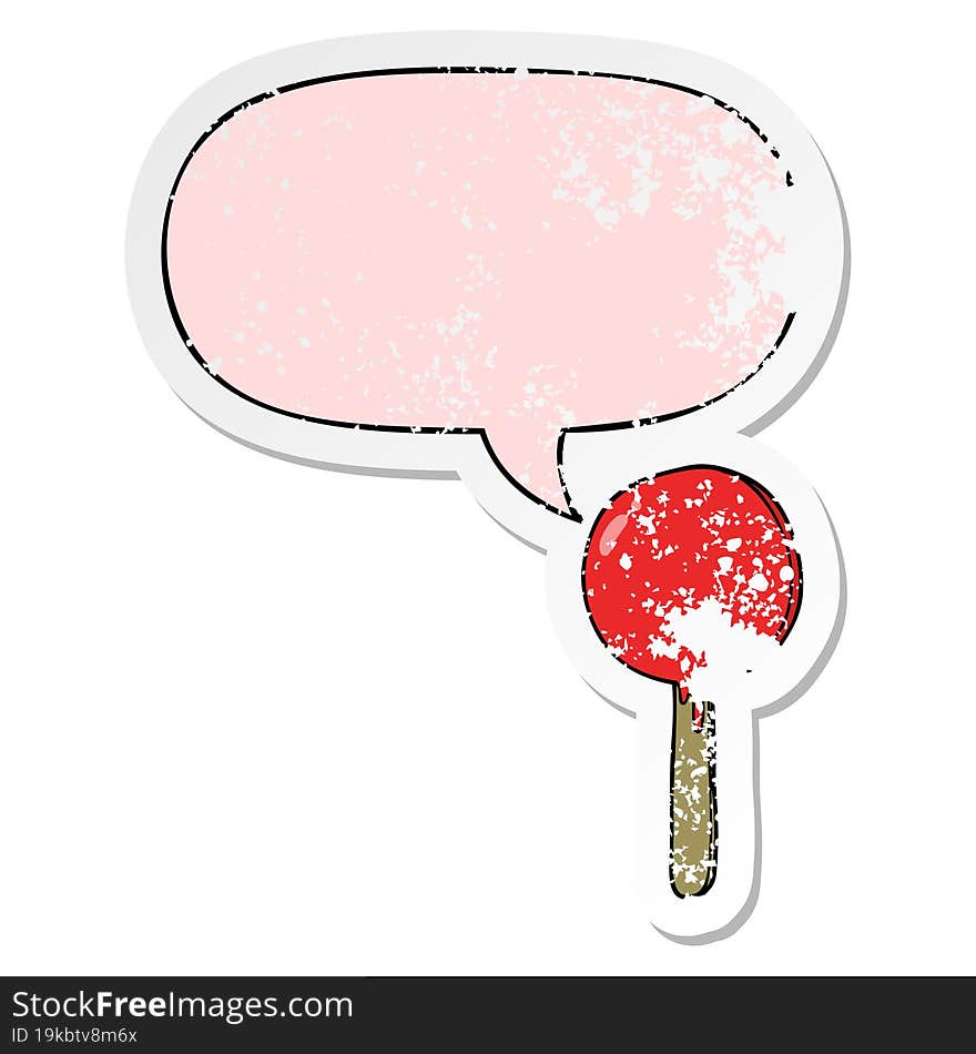 cartoon lollipop and speech bubble distressed sticker