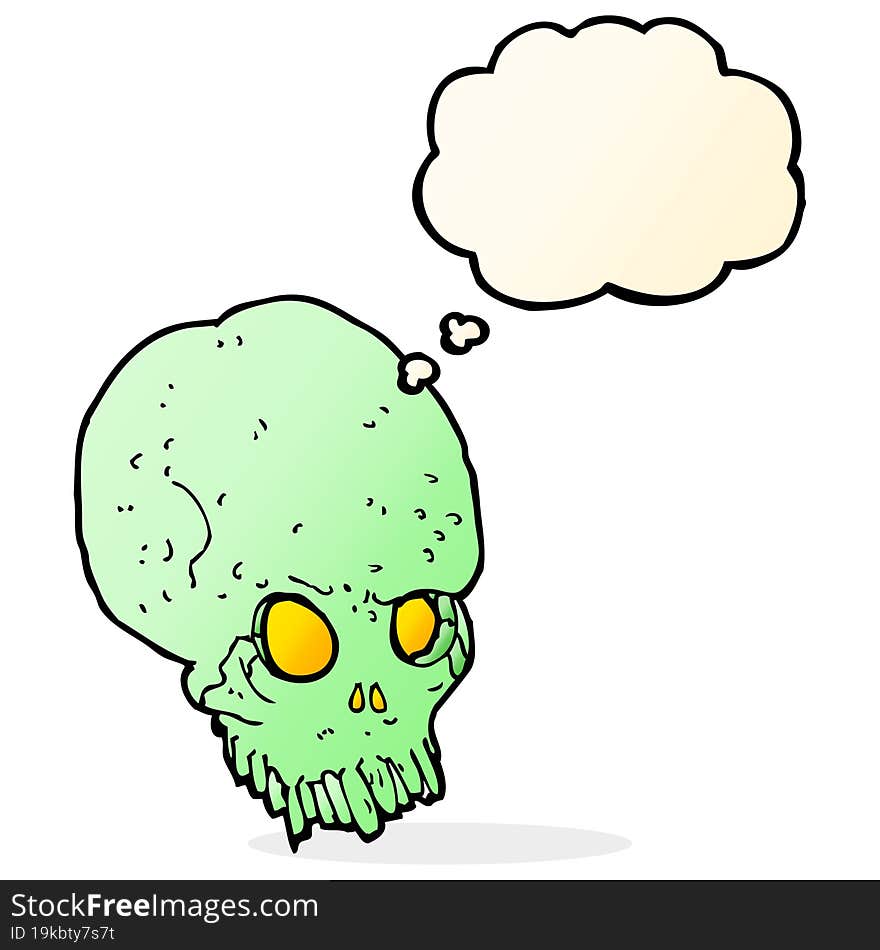 cartoon spooky skull with thought bubble