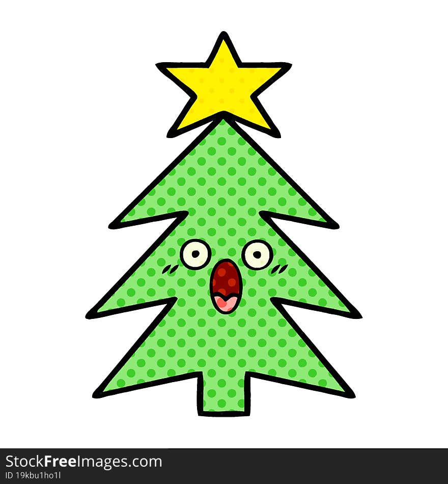 comic book style cartoon of a christmas tree