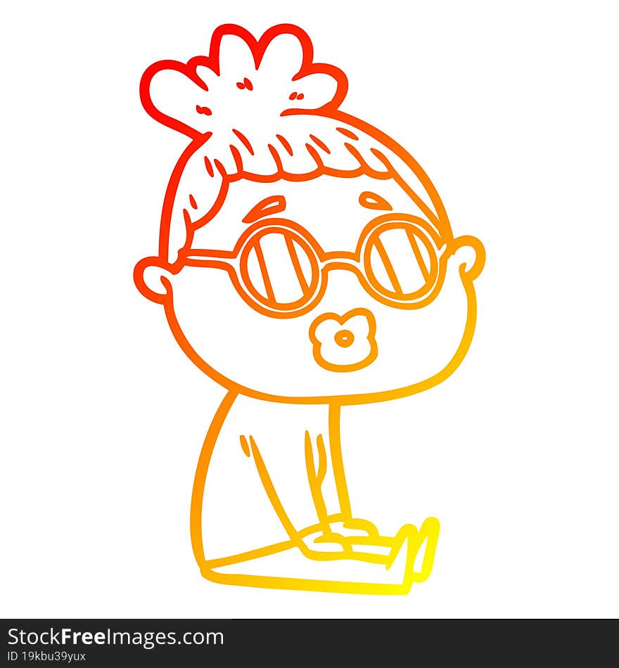 Warm Gradient Line Drawing Cartoon Sitting Woman Wearing Spectacles