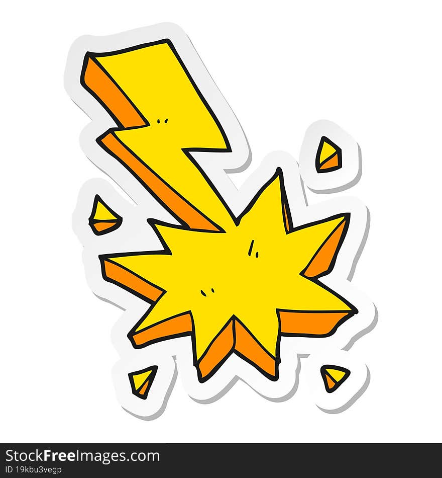 sticker of a cartoon lighting strike symbol