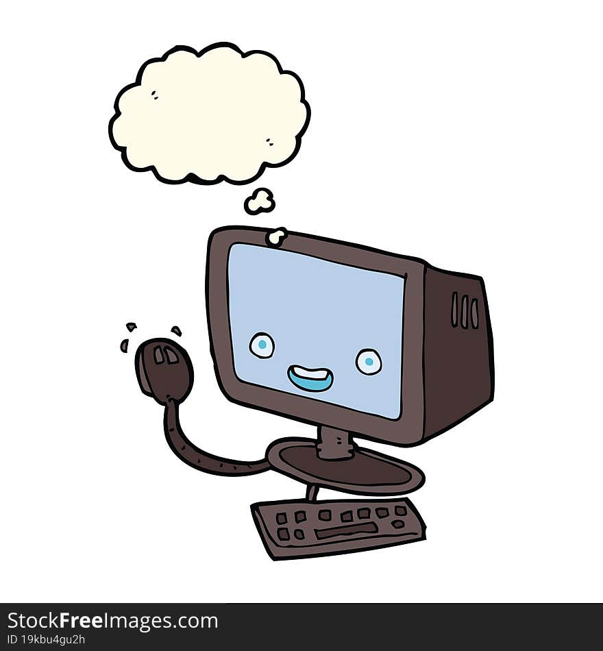 Cartoon Computer With Thought Bubble