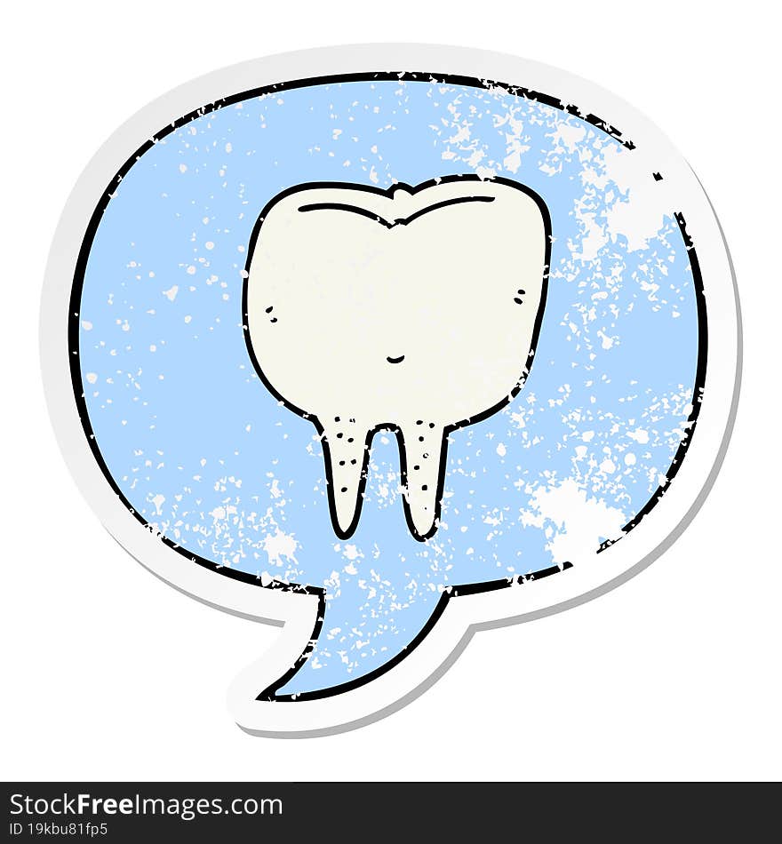 Cartoon Tooth And Speech Bubble Distressed Sticker