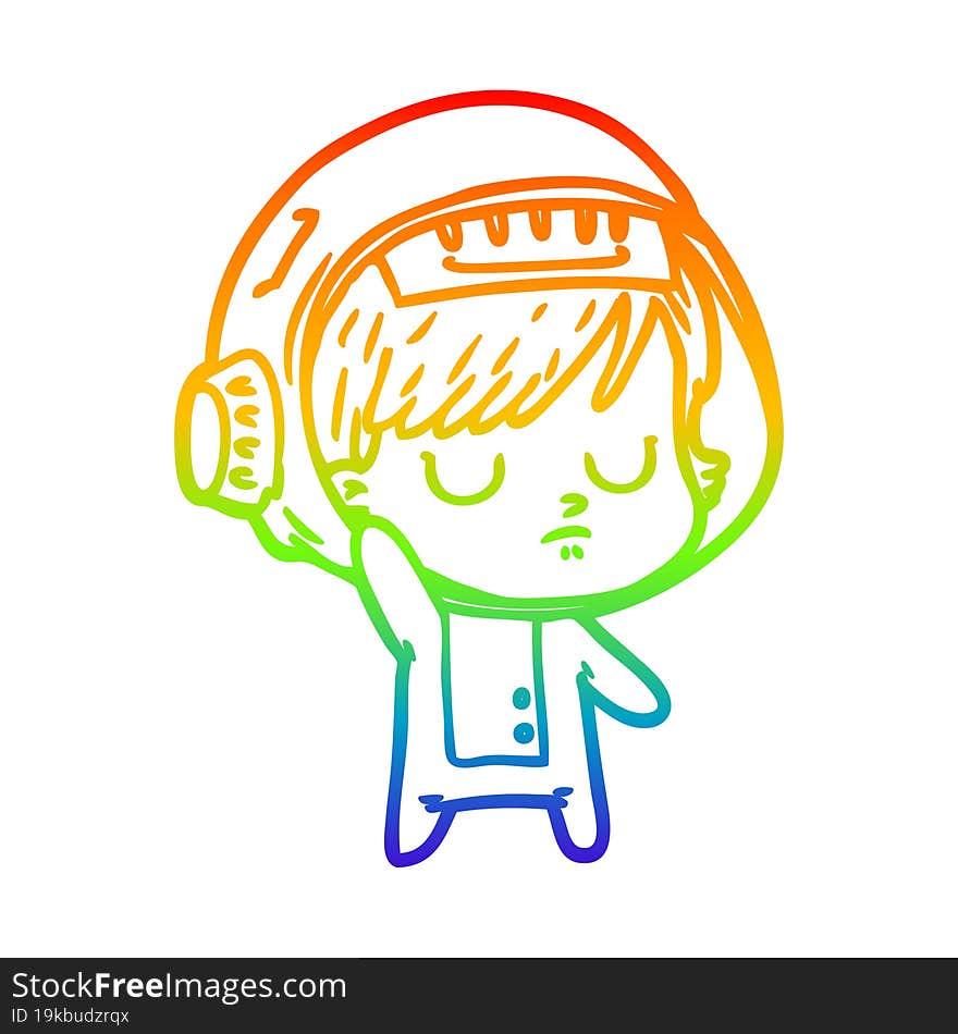 rainbow gradient line drawing of a cartoon astronaut woman