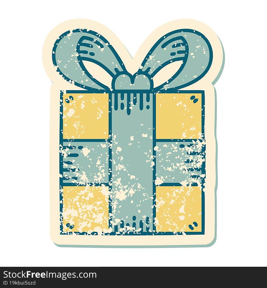 Distressed Sticker Tattoo Style Icon Of A Present