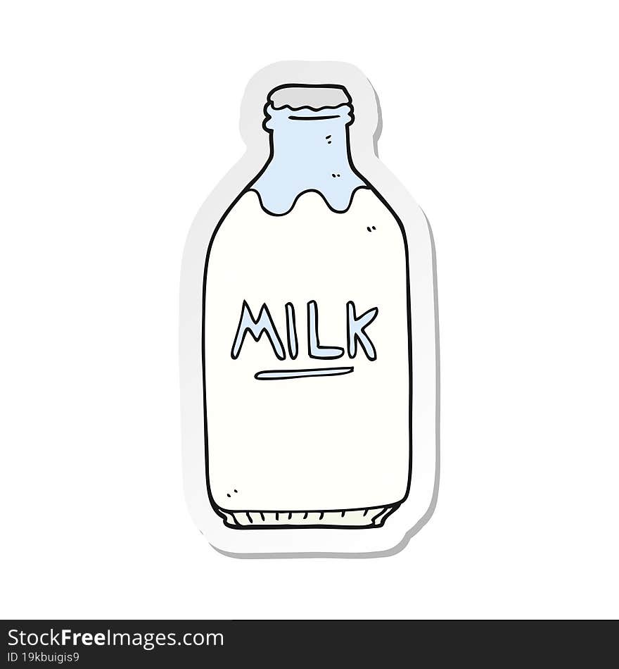 Sticker Of A Cartoon Milk Bottle