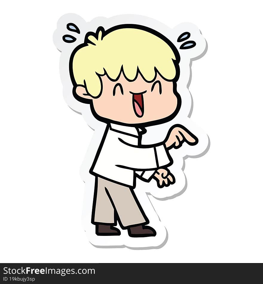 sticker of a cartoon laughing boy