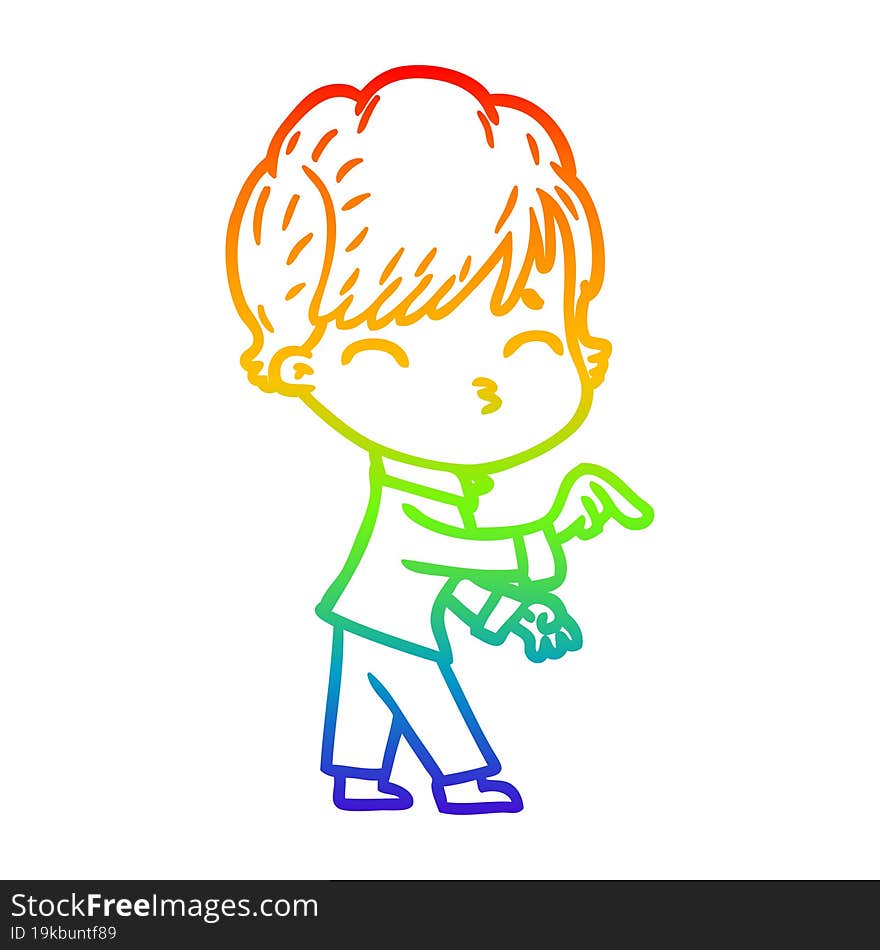 rainbow gradient line drawing cartoon woman thinking