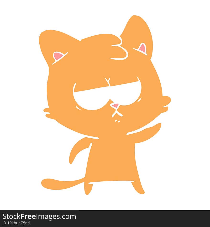 Bored Flat Color Style Cartoon Cat