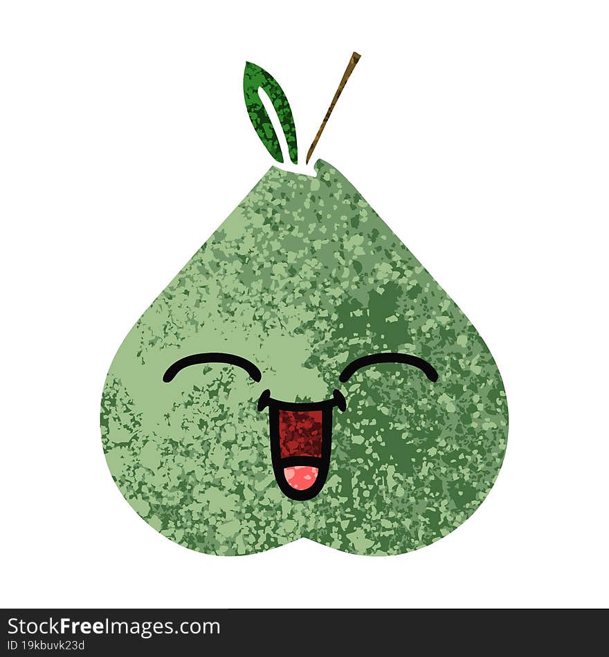 retro illustration style cartoon of a green pear