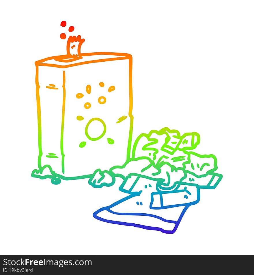 rainbow gradient line drawing of a washing powder and laundry