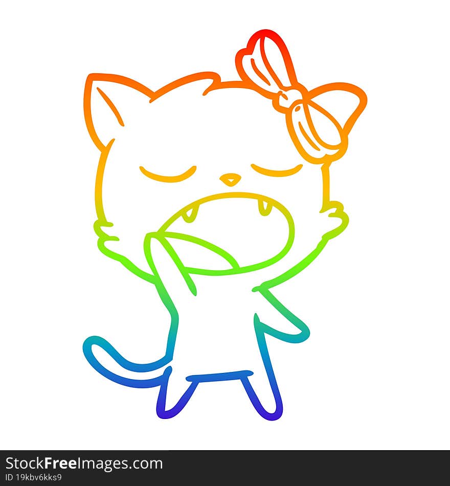 rainbow gradient line drawing cartoon yawning cat