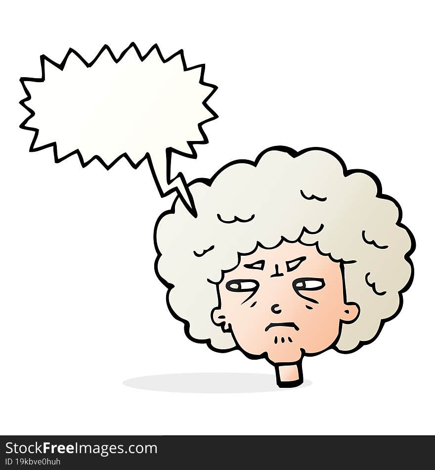 cartoon bitter old woman with speech bubble