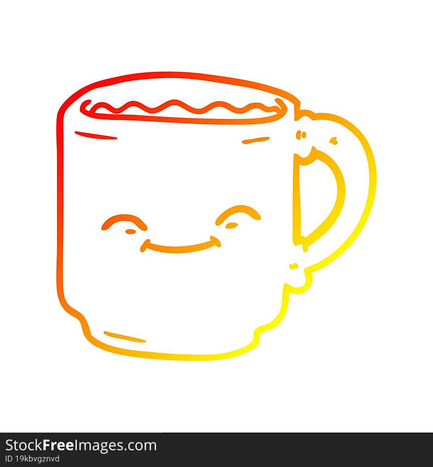 warm gradient line drawing cartoon coffee mug