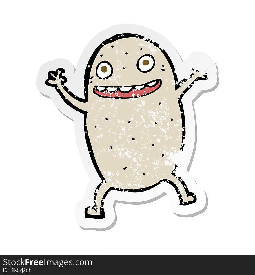 Retro Distressed Sticker Of A Cartoon Happy Potato