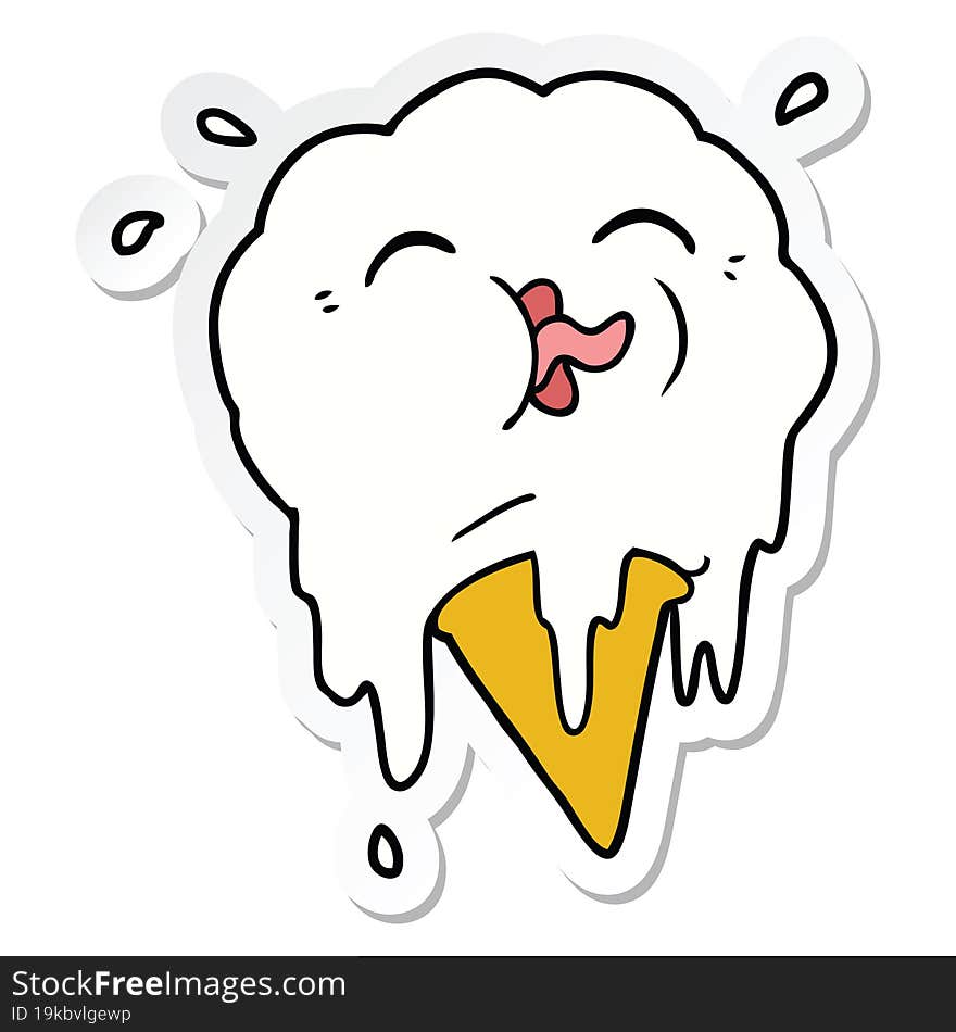 Sticker Of A Cartoon Melting Ice Cream