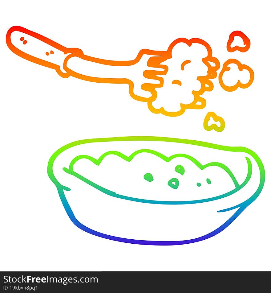 rainbow gradient line drawing cartoon bowl of food