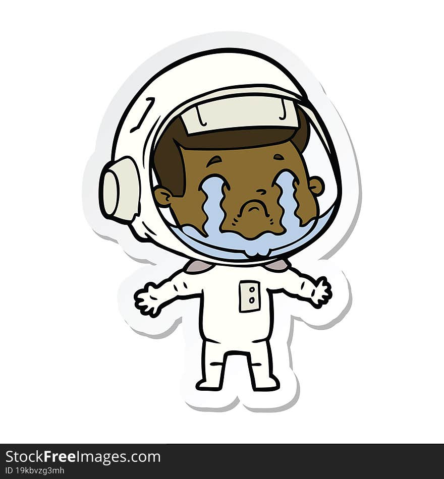 Sticker Of A Cartoon Crying Astronaut