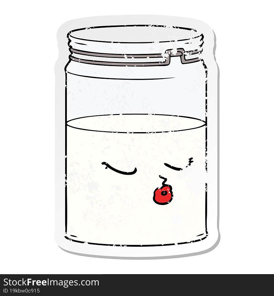 distressed sticker of a cartoon glass jar