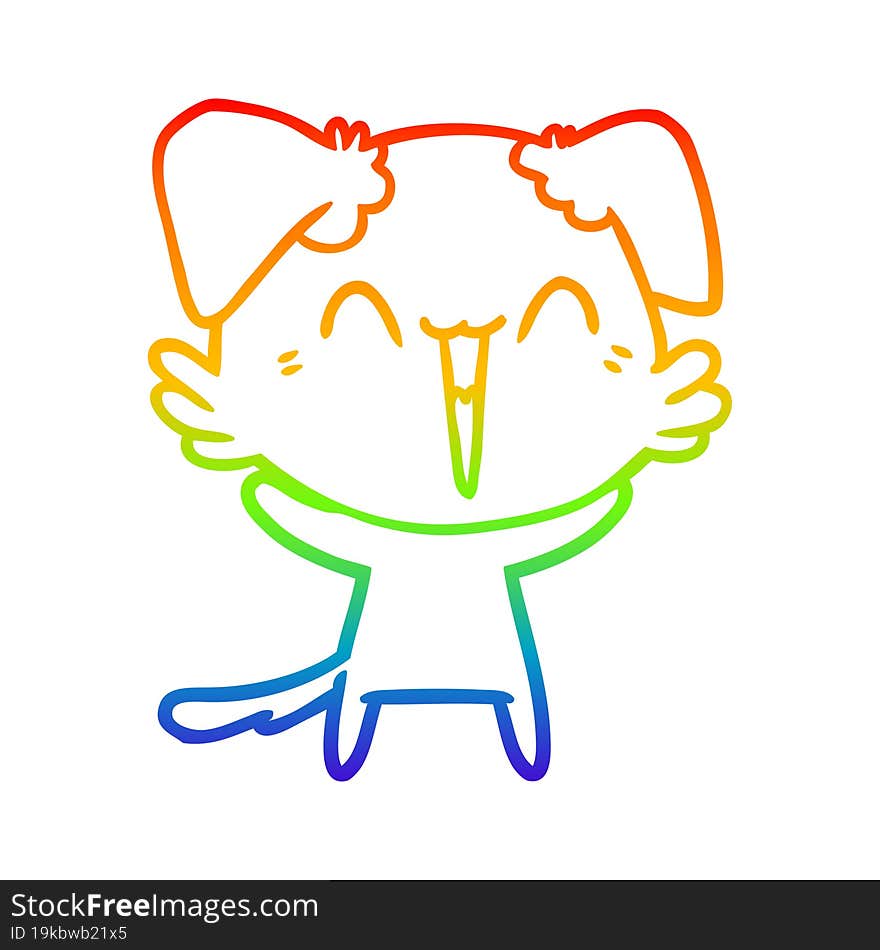 Rainbow Gradient Line Drawing Happy Little Dog Cartoon