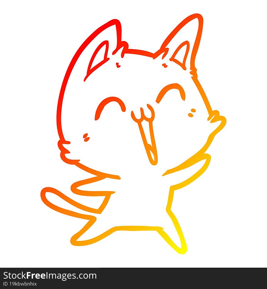 warm gradient line drawing of a happy cartoon cat