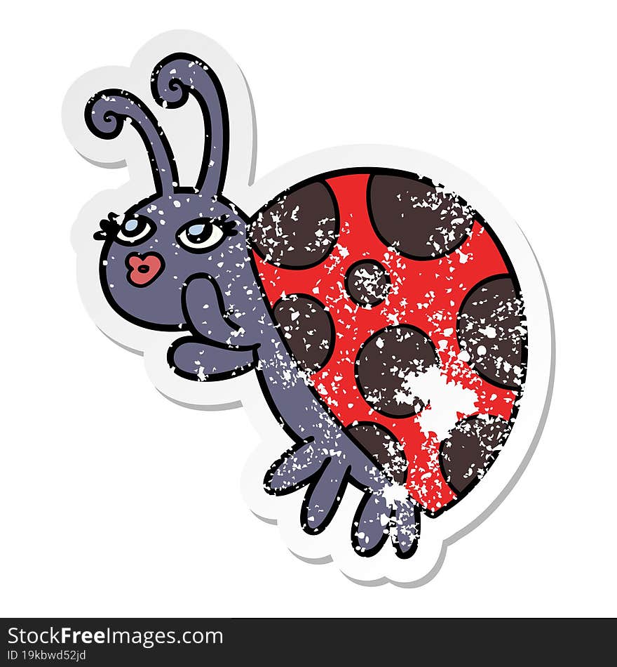 distressed sticker of a cartoon ladybug